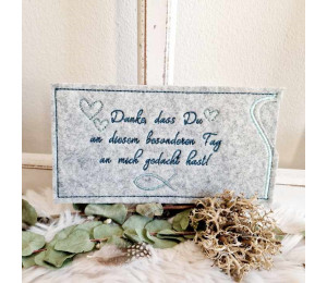 Stickdatei - ITH Schokohülle "Danke, dass Du an diesem besonderen Tag an mich gedacht hast" christlich